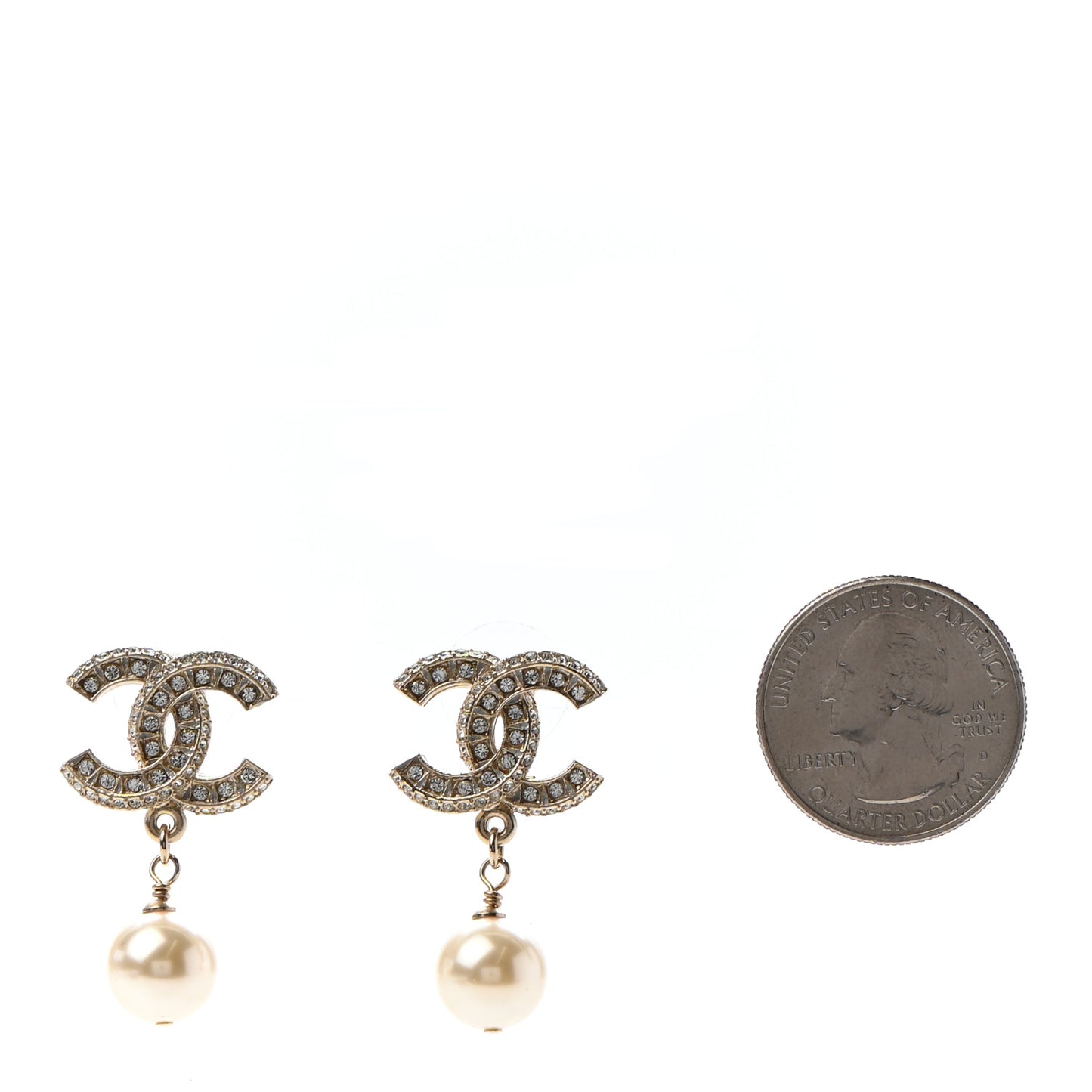 Crystal Pearl CC Drop Earrings Gold