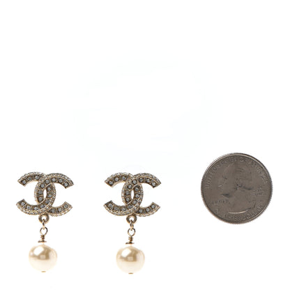 Chanel Crystal Pearl CC Drop Earrings Gold 2 of 4