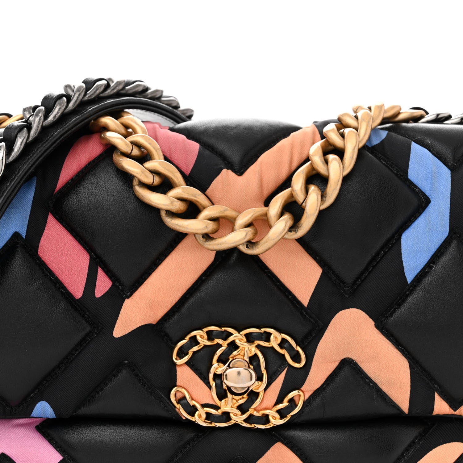 Chanel Lambskin Printed Fabric Medium 19 Flap Black Multicolor 8 of 16