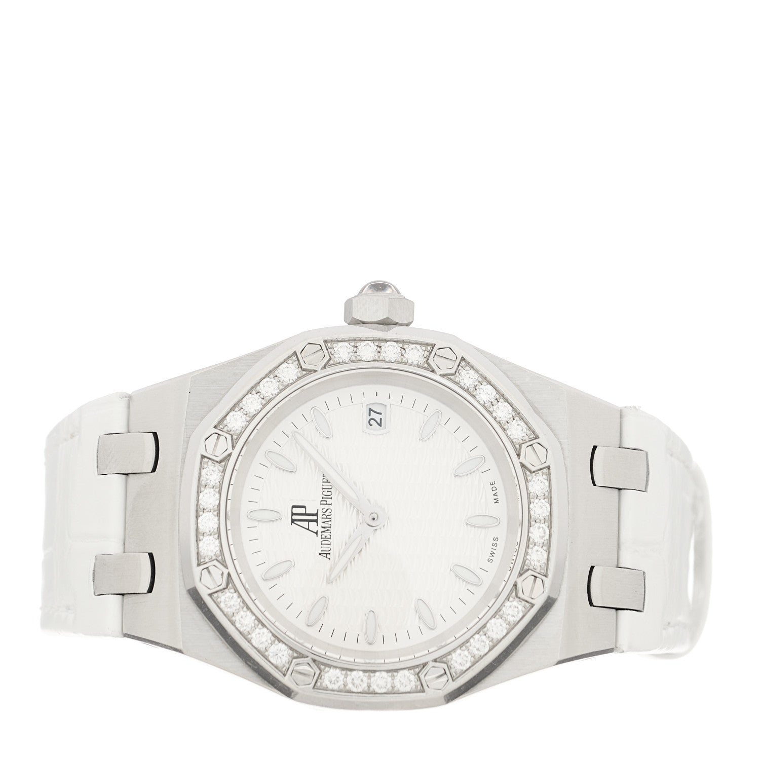 Audemars Piguet Stainless Steel Alligator Diamond 33mm Royal Oak Quartz Watch White 67601ST.ZZ.D012CR.01 2 of 5