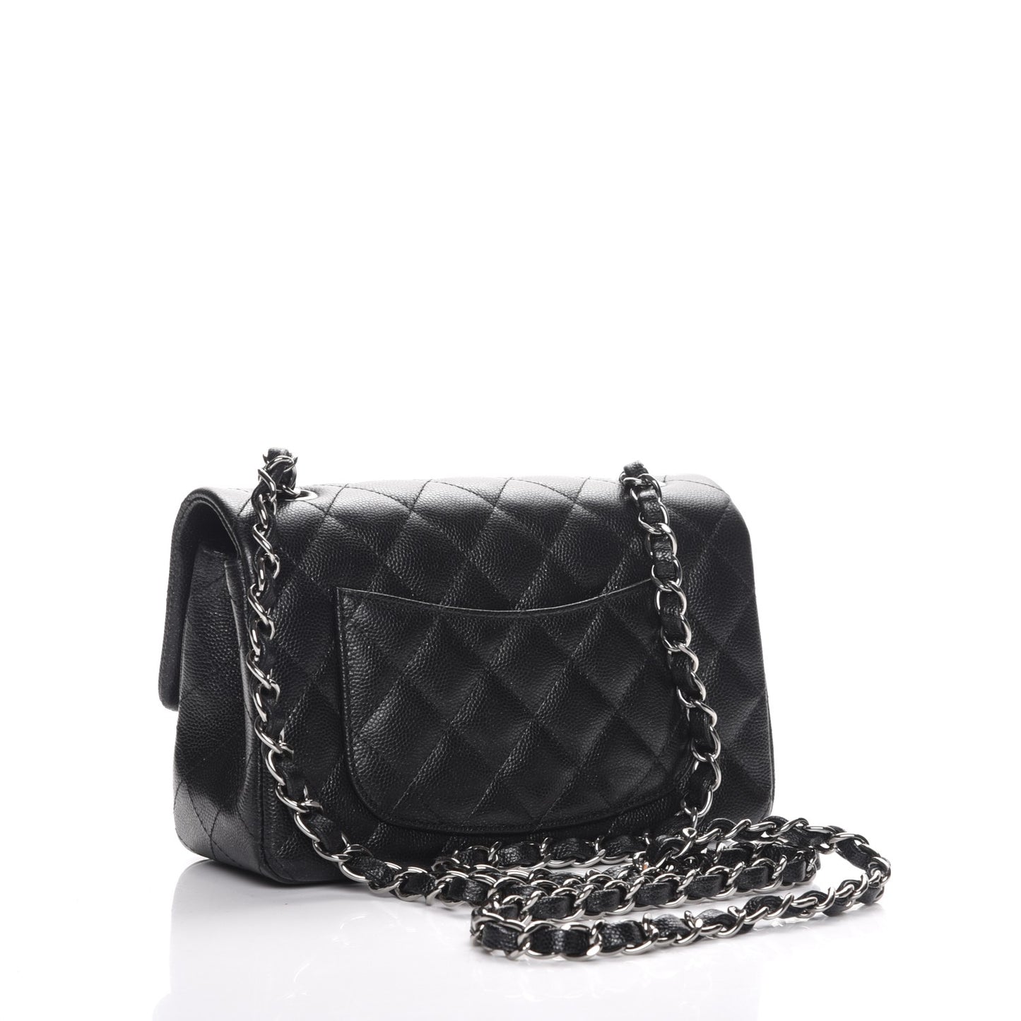 Iridescent Caviar Quilted Mini Rectangular Flap Black