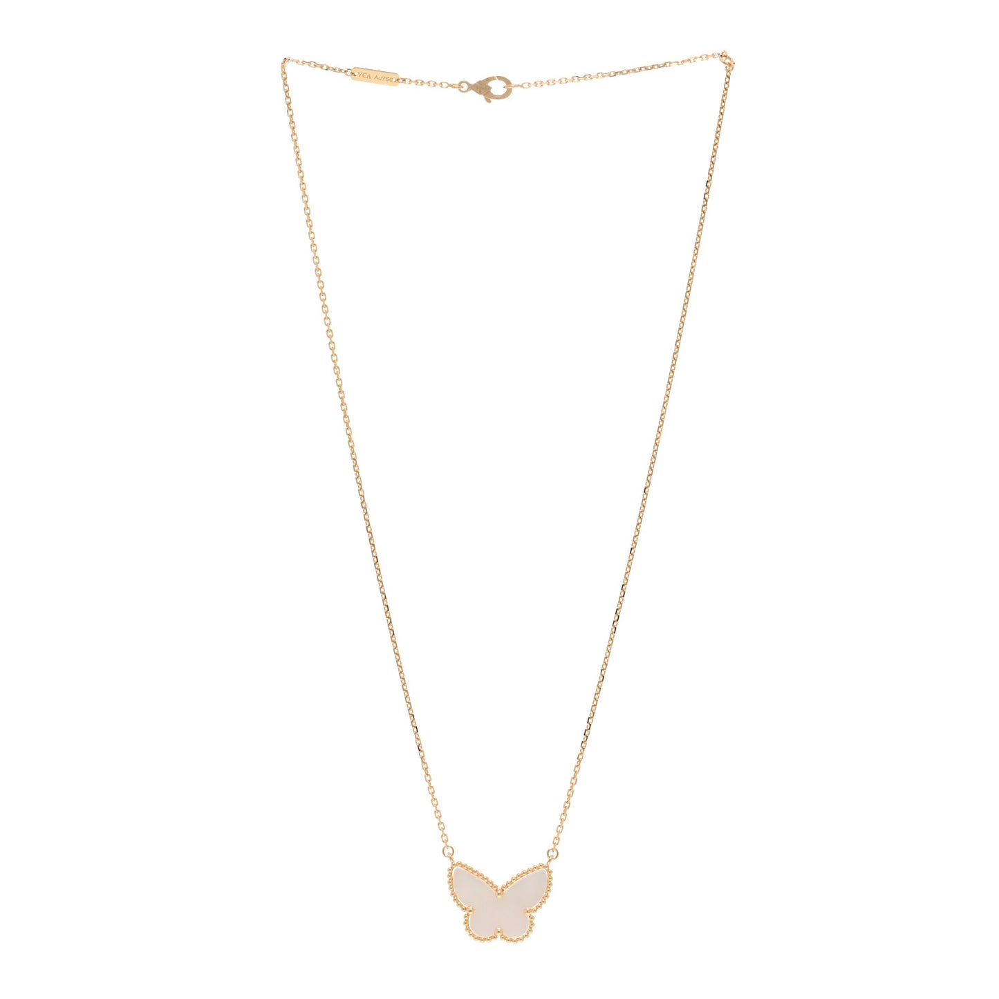18k Yellow Gold Mother of Pearl Lucky Alhambra Butterfly Pendant Necklace