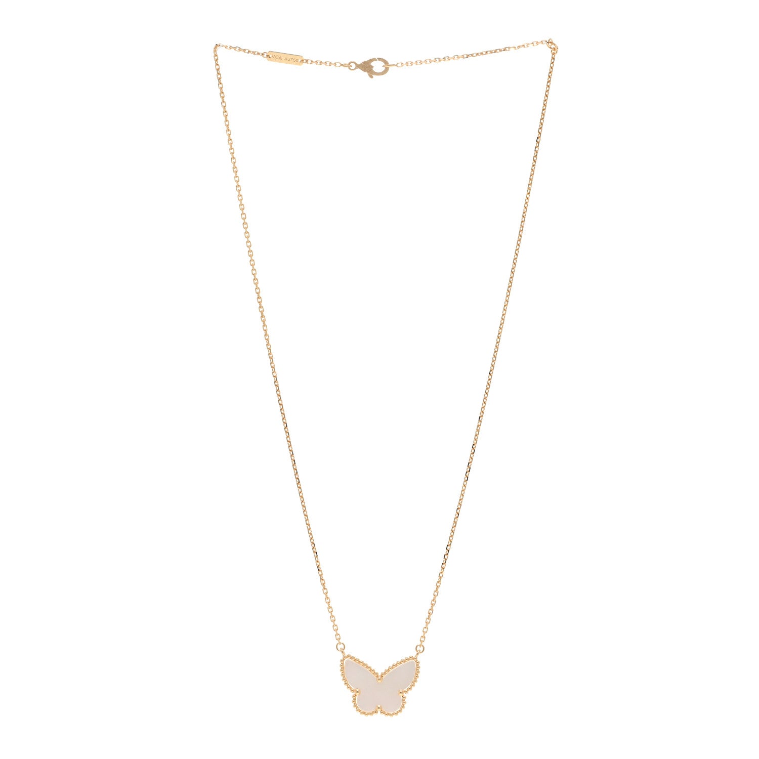 Van Cleef & Arpels 18k Yellow Gold Mother of Pearl Lucky Alhambra Butterfly Pendant Necklace 3 of 6