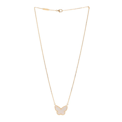 Van Cleef & Arpels 18k Yellow Gold Mother of Pearl Lucky Alhambra Butterfly Pendant Necklace 3 of 6