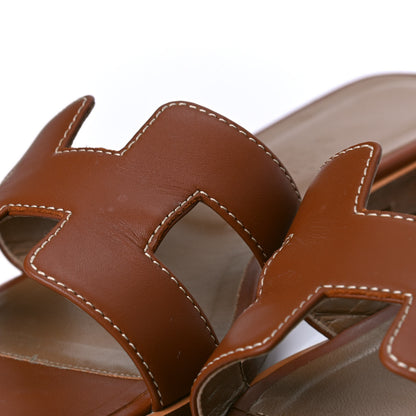 Hermes Box Calfskin Oran Sandals 37 Gold 3 of 5