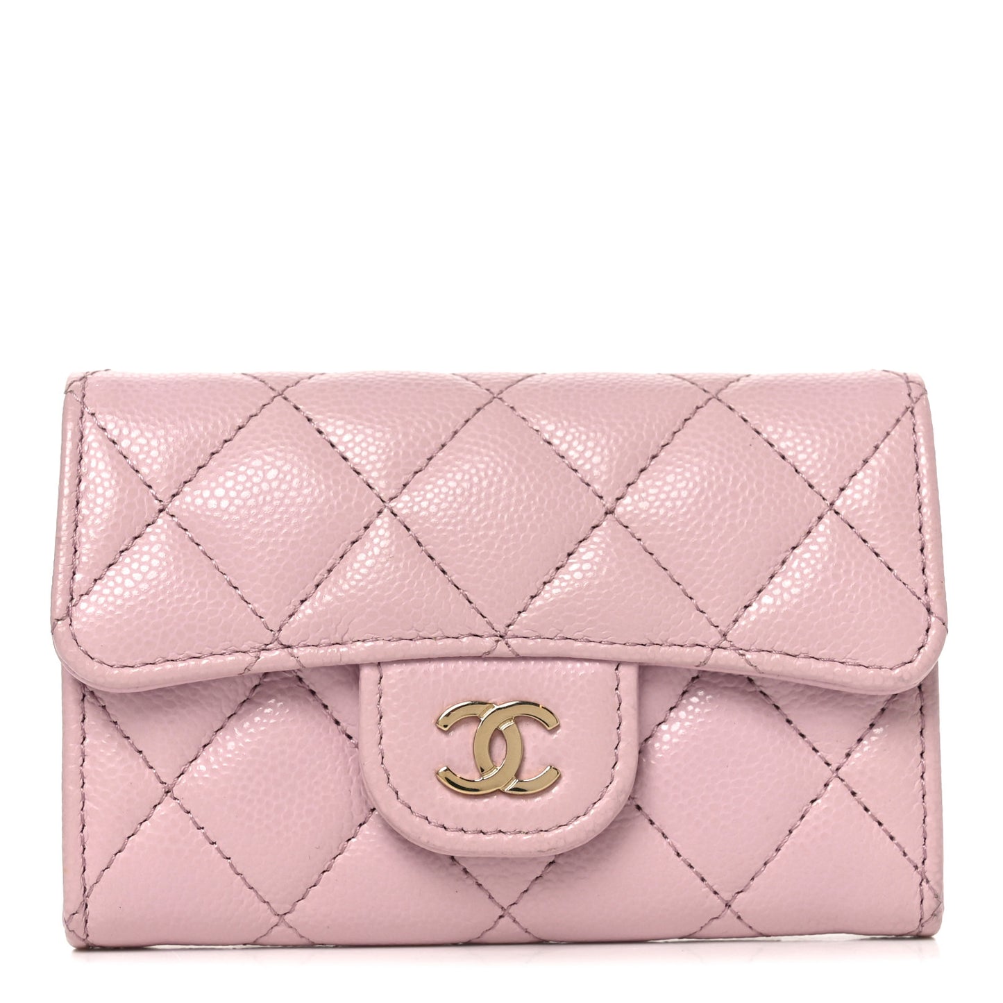 Caviar Quilted Flap Card Holder Wallet Light Pink