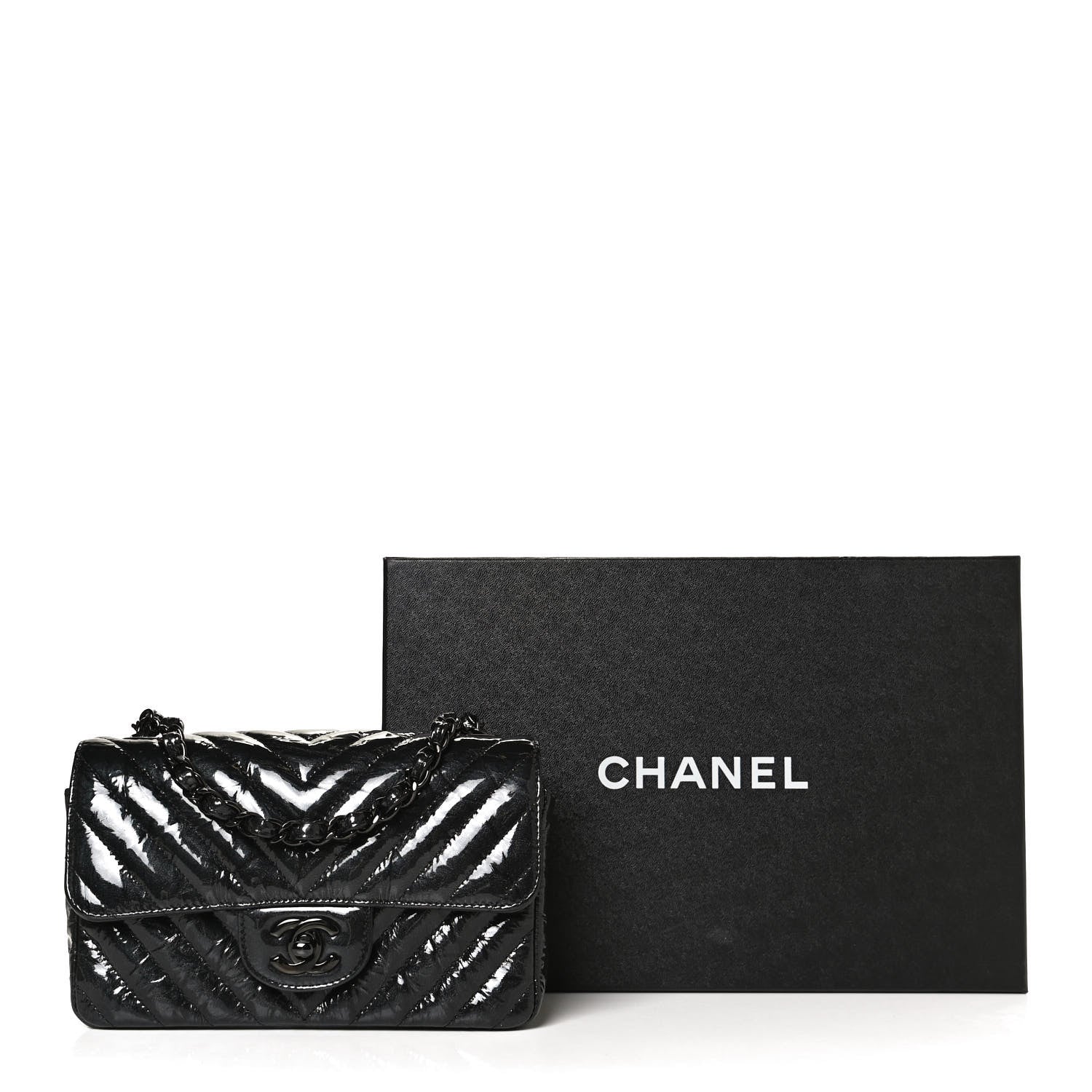 Chanel Patent Metallic Crumpled Calfskin Chevron Quilted Mini Rectangular Flap So Black 12 of 12