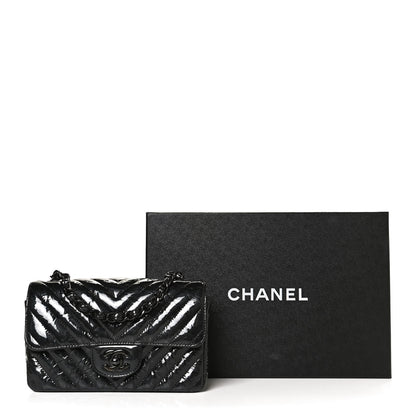 Chanel Patent Metallic Crumpled Calfskin Chevron Quilted Mini Rectangular Flap So Black 12 of 12