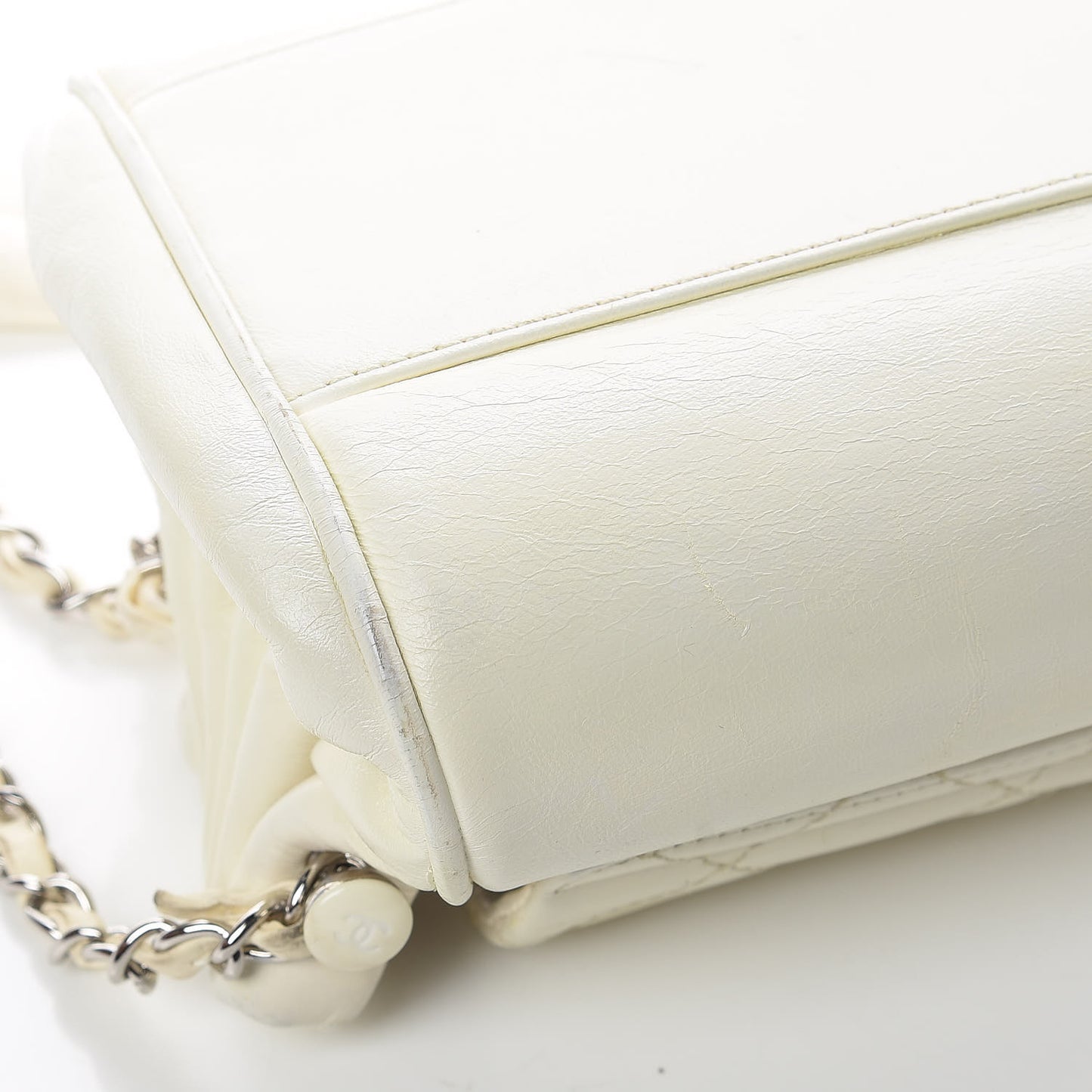 Lambskin Quilted Small Accordion Flap White