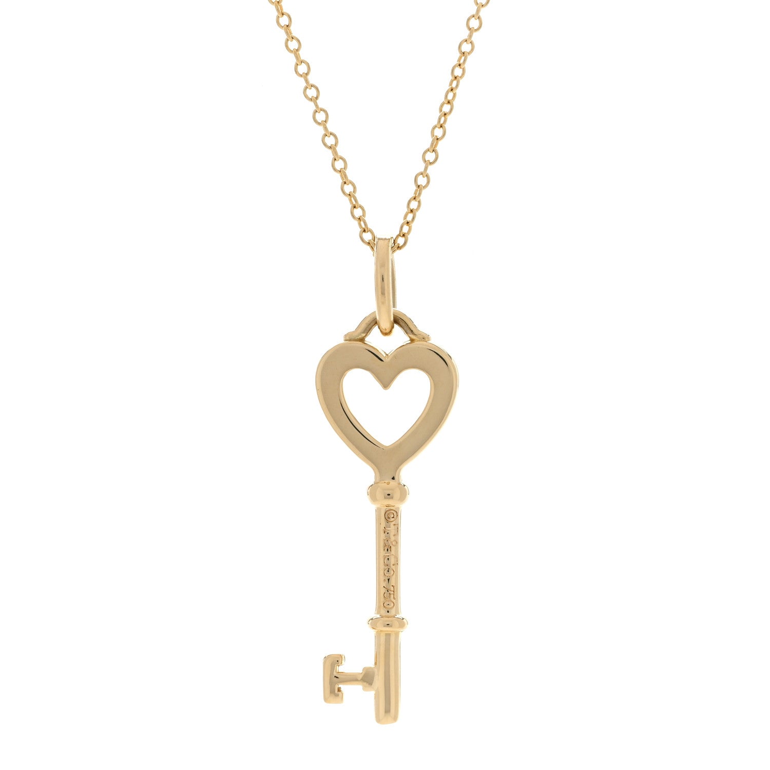 Tiffany 18K Yellow Gold Mini Heart Key Pendant Necklace 3 of 4