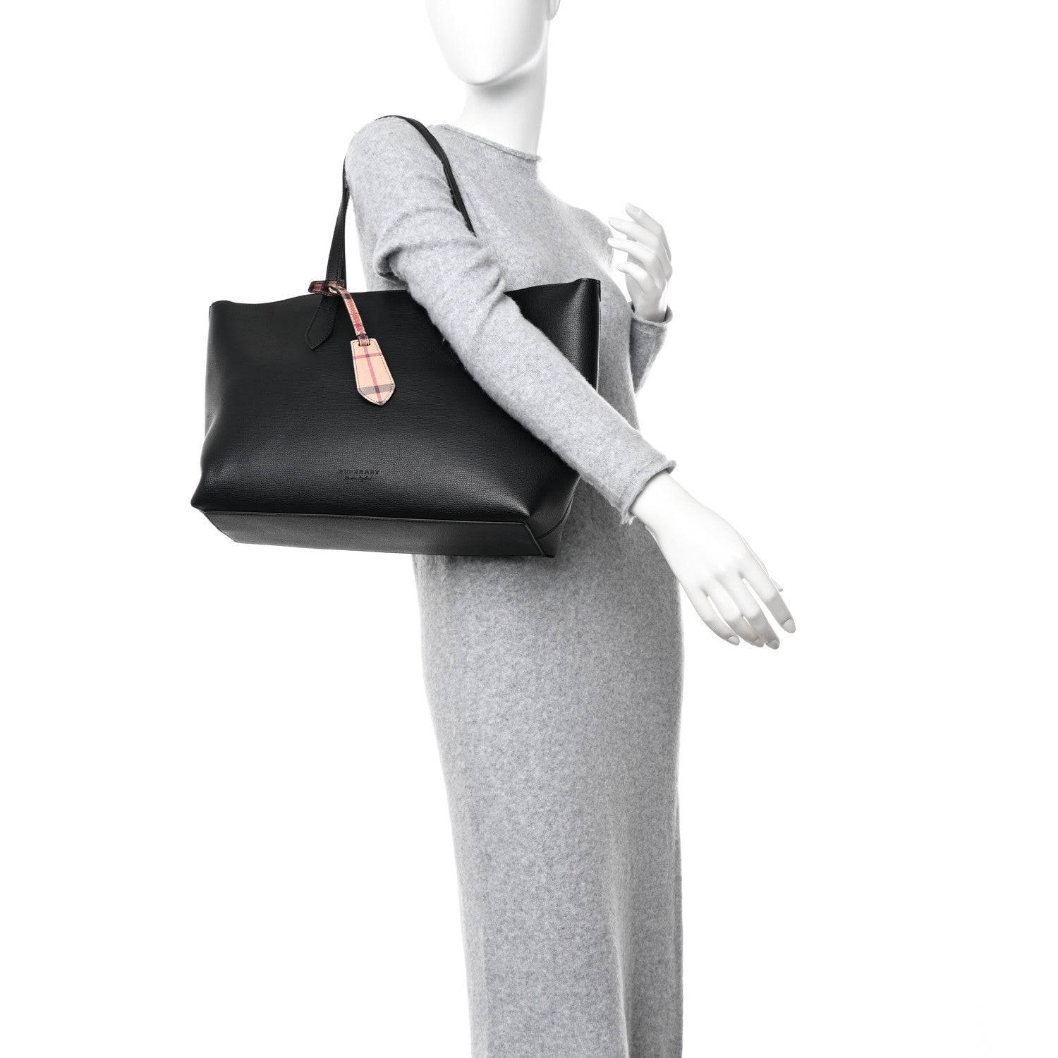 Burberry Grainy Calfskin Haymarket Colours Check Medium Zip Tote Black 2 of 11