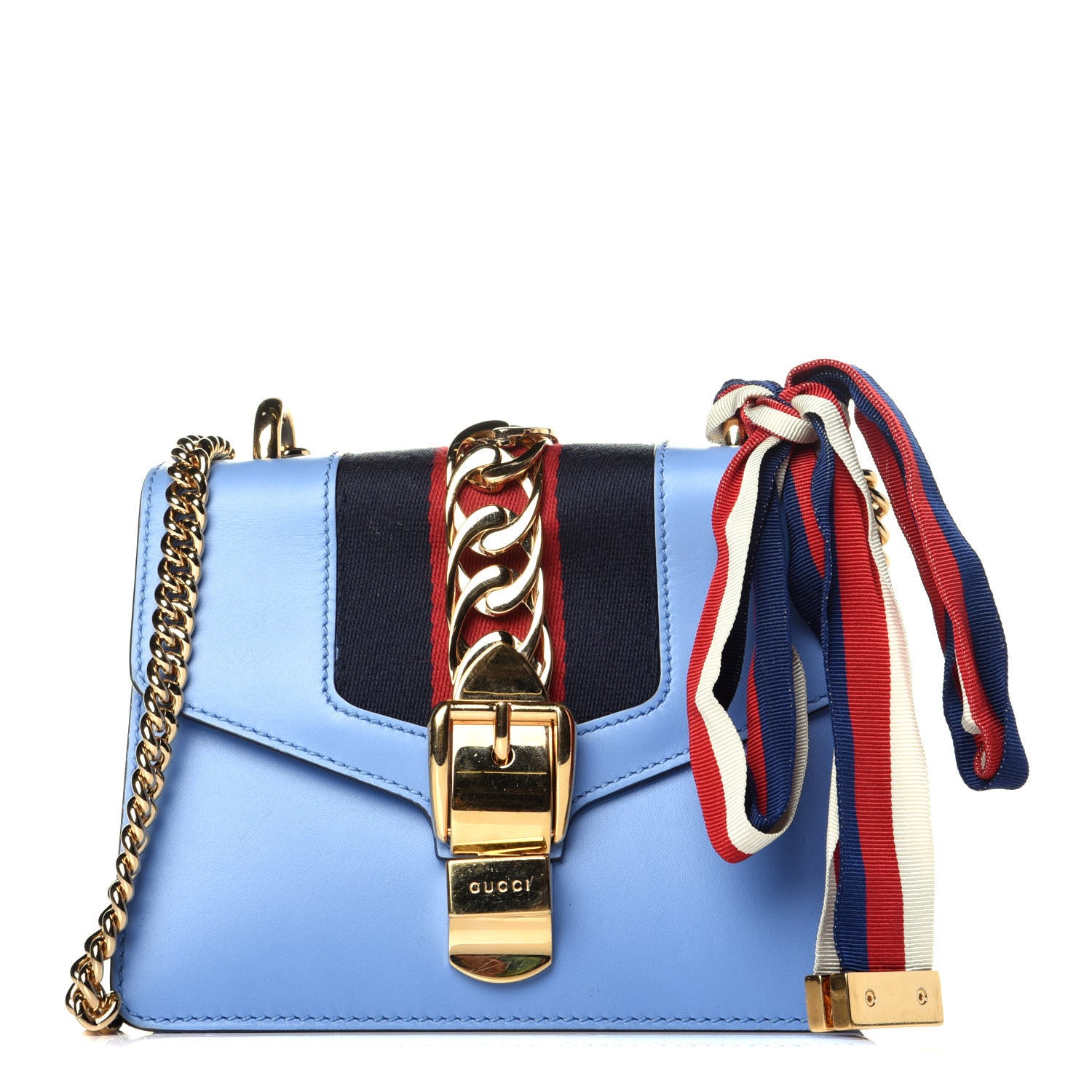 Gucci Calfskin Mini Sylvie Chain Shoulder Bag Clear Sky Blue 1 of 10