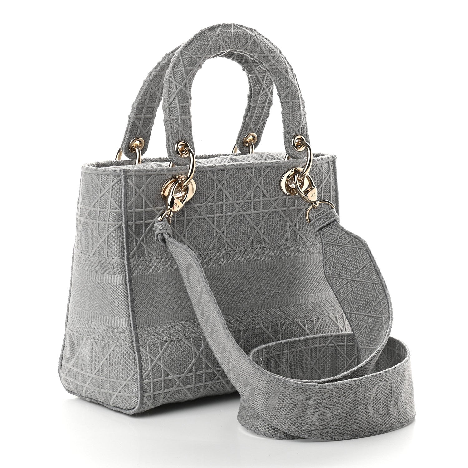 Christian Dior Canvas Embroidered Cannage Medium Lady D-Lite Gray 2 of 7