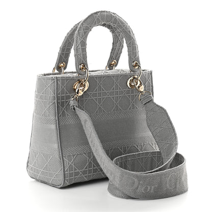 Christian Dior Canvas Embroidered Cannage Medium Lady D-Lite Gray 2 of 7