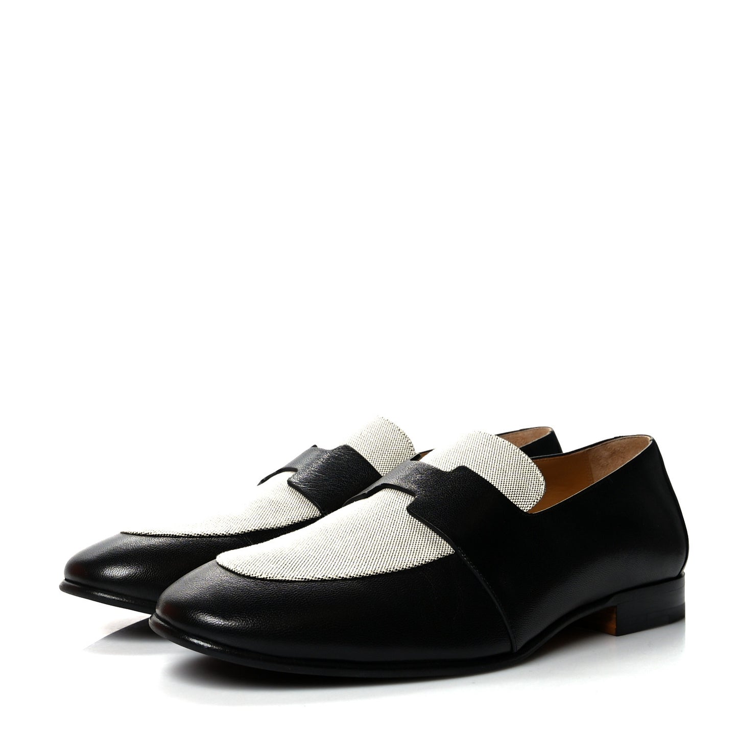 Goatskin Canvas Mens Ancora Moccasin Loafers 43.5 Black Prunoir