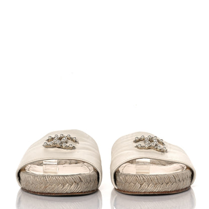 Chanel Lambskin Pearl CC Espadrille Slip On Sandals 37.5 Ivory 2 of 9