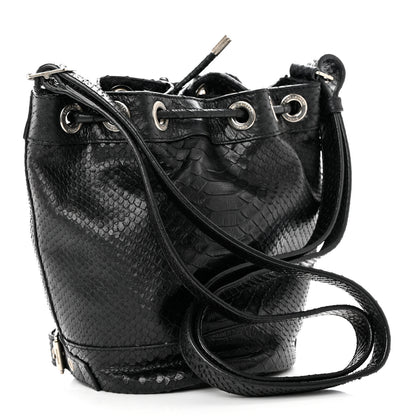 Saint Laurent Calfskin Snakeskin Embossed Small Rider Bucket Bag Black 2 of 8