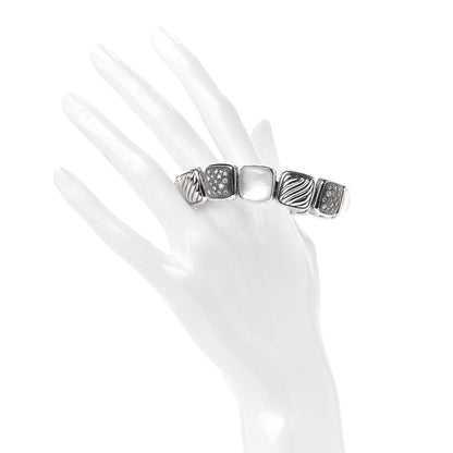 David Yurman Sterling Silver Diamond Quartz Mother of Pearl Chiclet One Row Bracelet 2 of 4