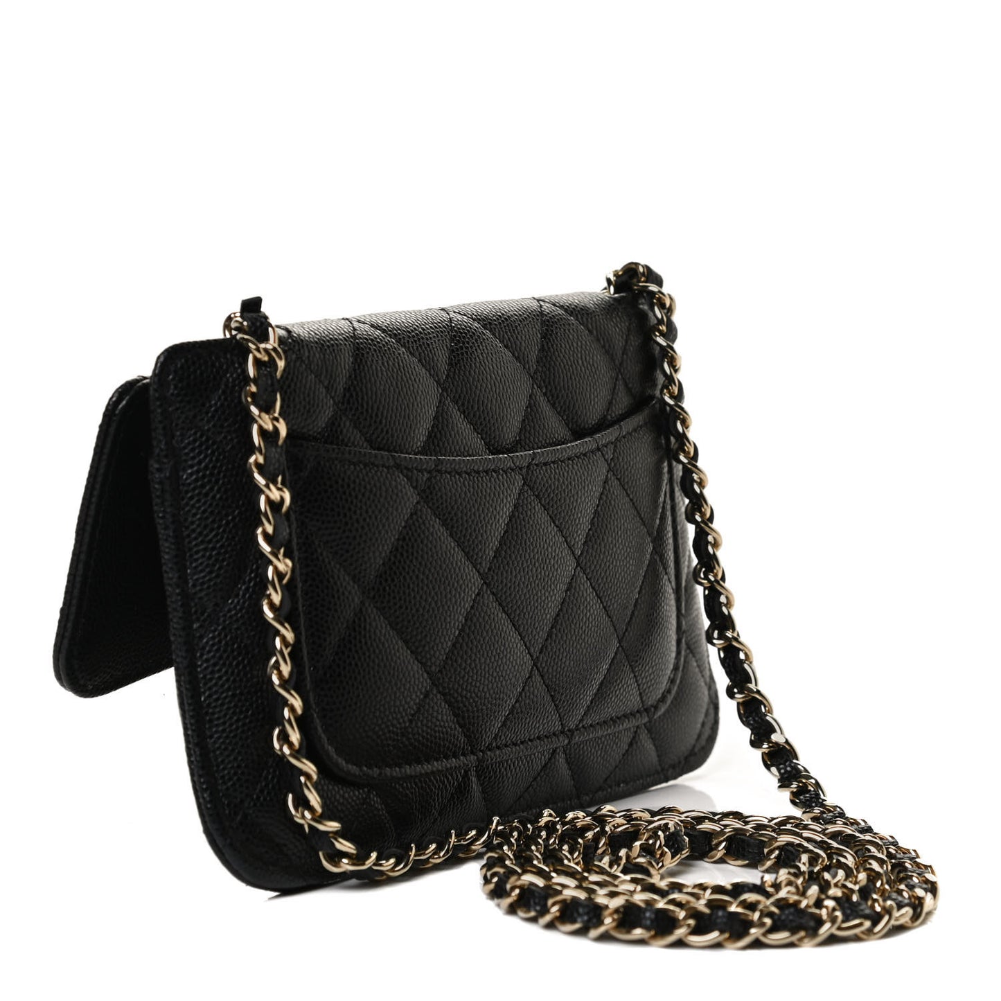 Caviar Fabric Quilted Foldable Tote With Chain Black Multicolor