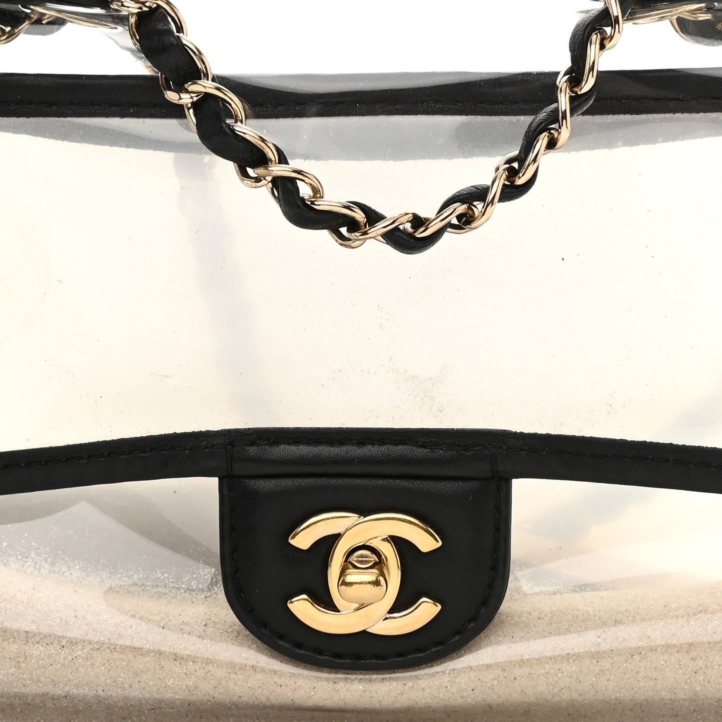 Lambskin PVC Sand By The Sea Flap With Pearl Strap Black