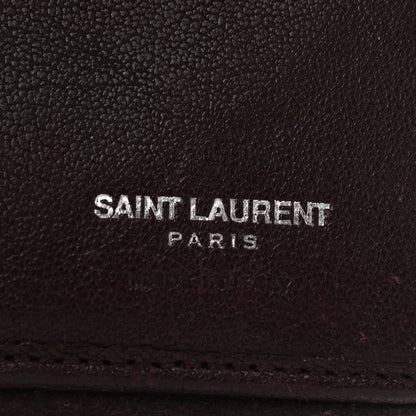 Saint Laurent Calfskin Mixed Matelasse Chevron Monogram Compact Zip Around Wallet Dark Brown 6 of 7