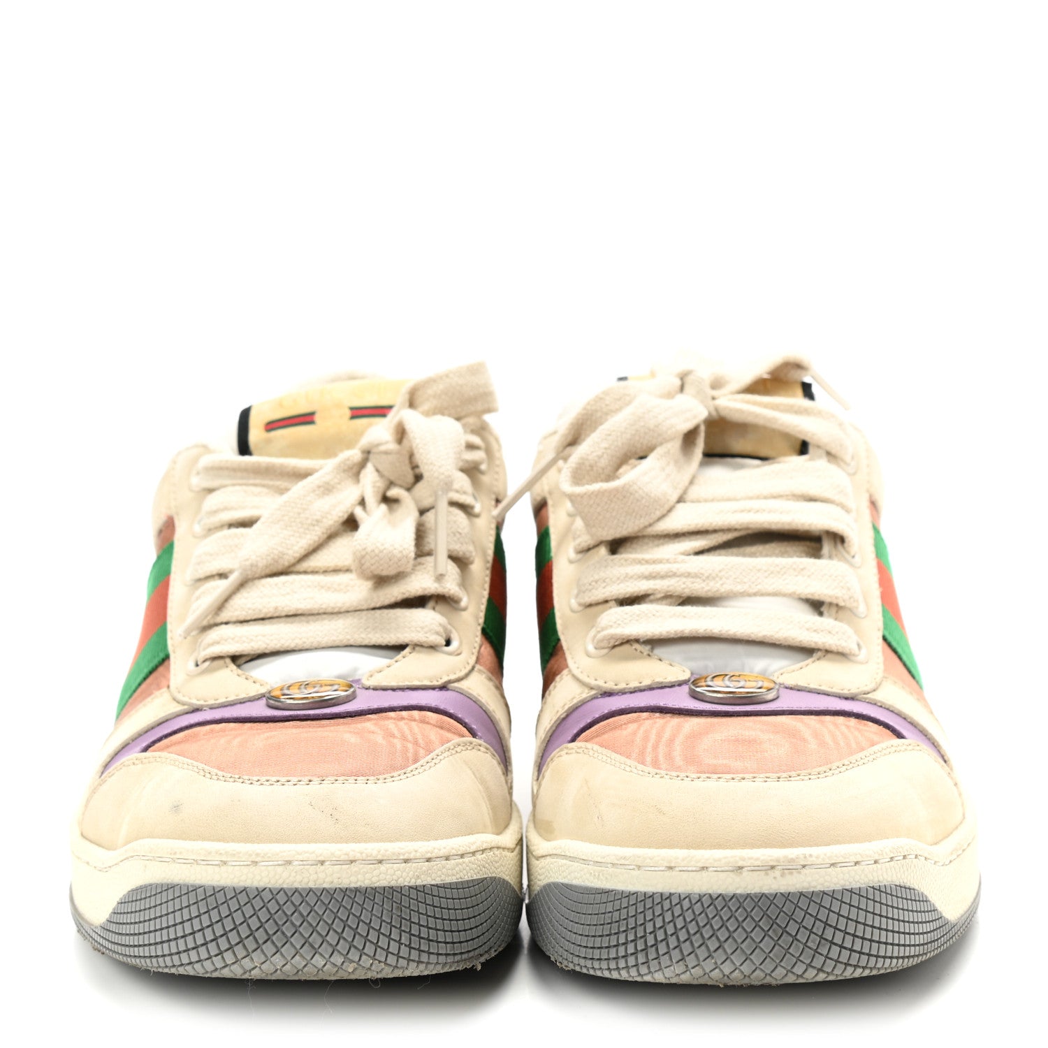 Gucci Moire Fabric Nubuck Web Womens Screener Sneakers 39 Cinnamon Dusty Milk New Lavender 2 of 8