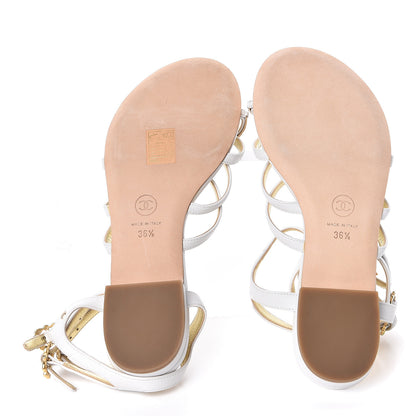 Chanel Lambskin Gripoix Flat Sandals 36.5 White 5 of 7
