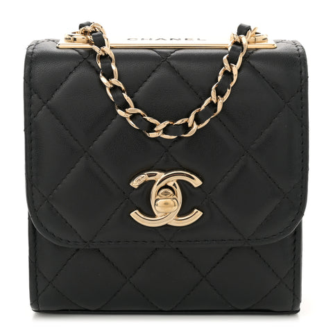 Lambskin Quilted Mini Trendy CC Chain Wallet Black