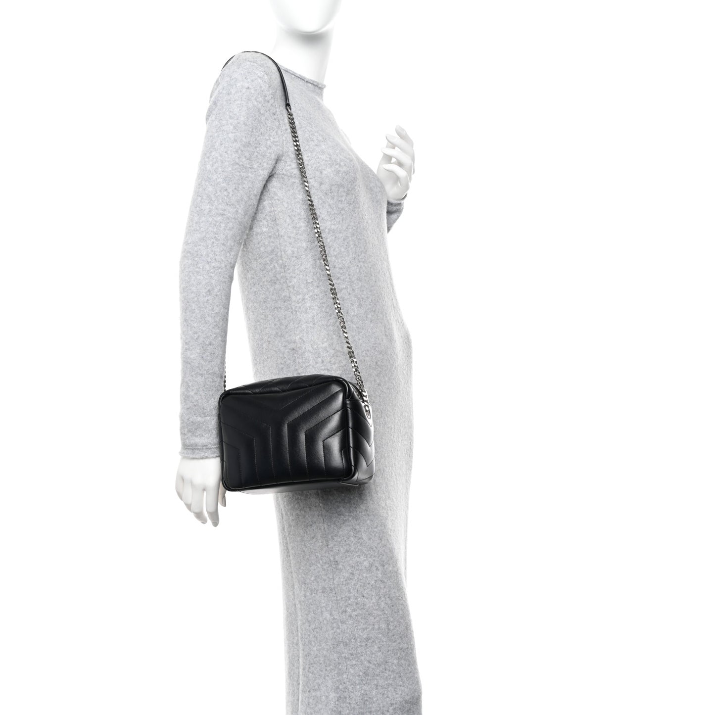 Calfskin Y Quilted Monogram Small Loulou Bowling Bag Black