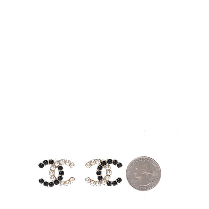 Chanel Resin Pearl CC Dazzling Domino Earrings Gold Black 2 of 6