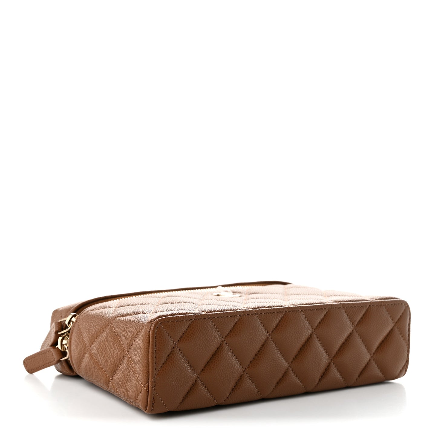 Caviar Quilted Top Handle Slim Vanity With Chain Camel