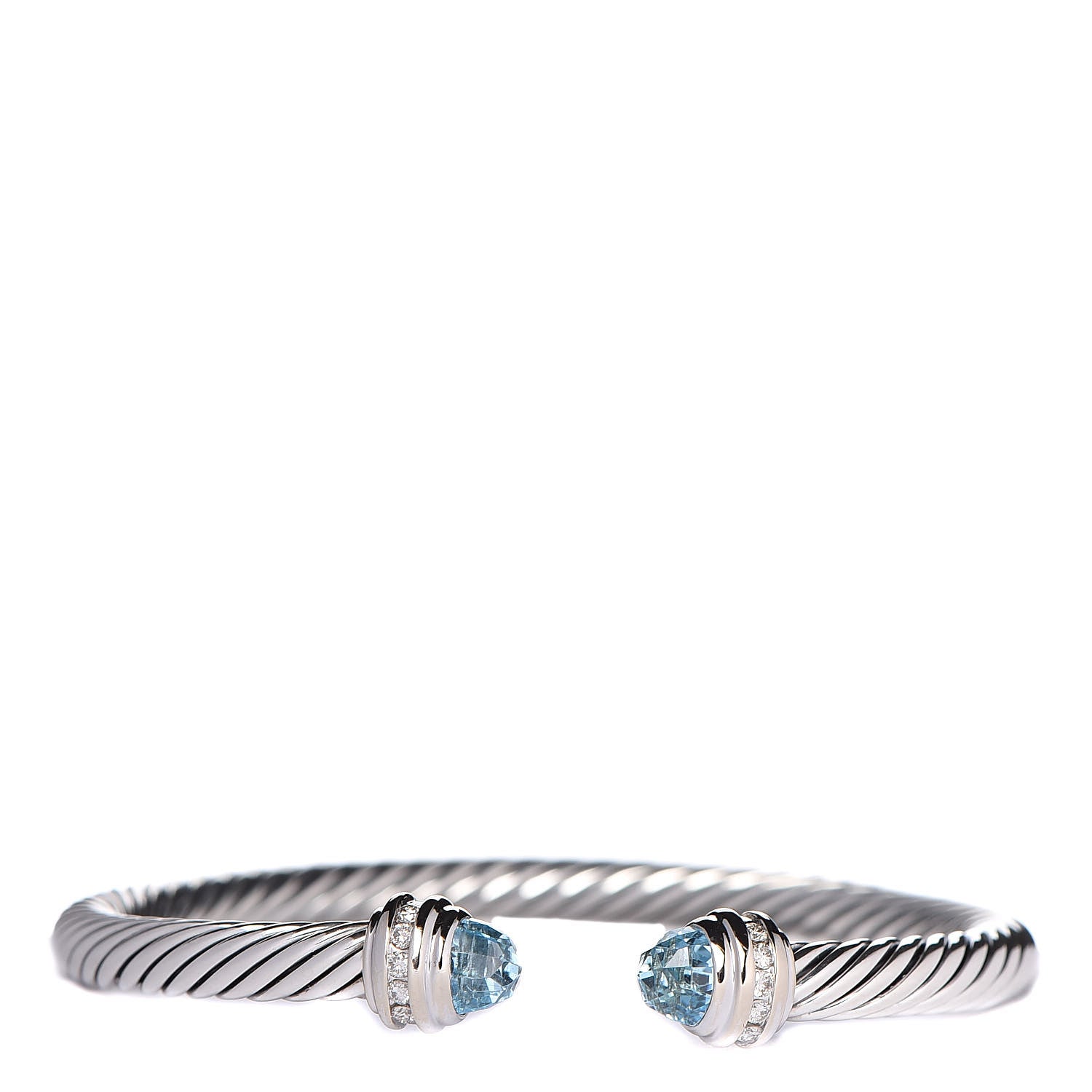 David Yurman Sterling Silver 18K White Gold Diamond Blue Topaz 5mm Cable Classics Bracelet 1 of 5