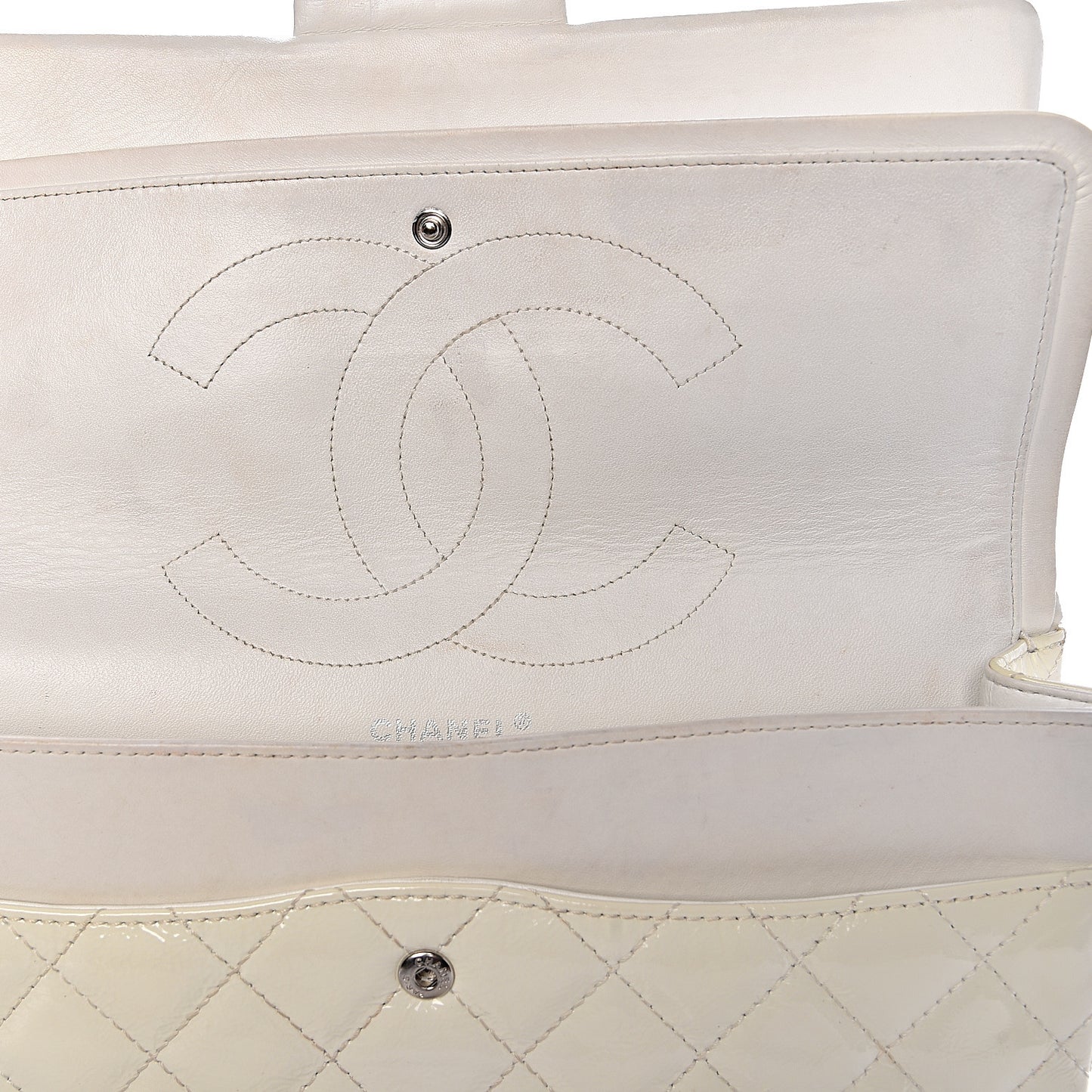Distressed Patent Quilted 2.55 Reissue Flap 227 White
