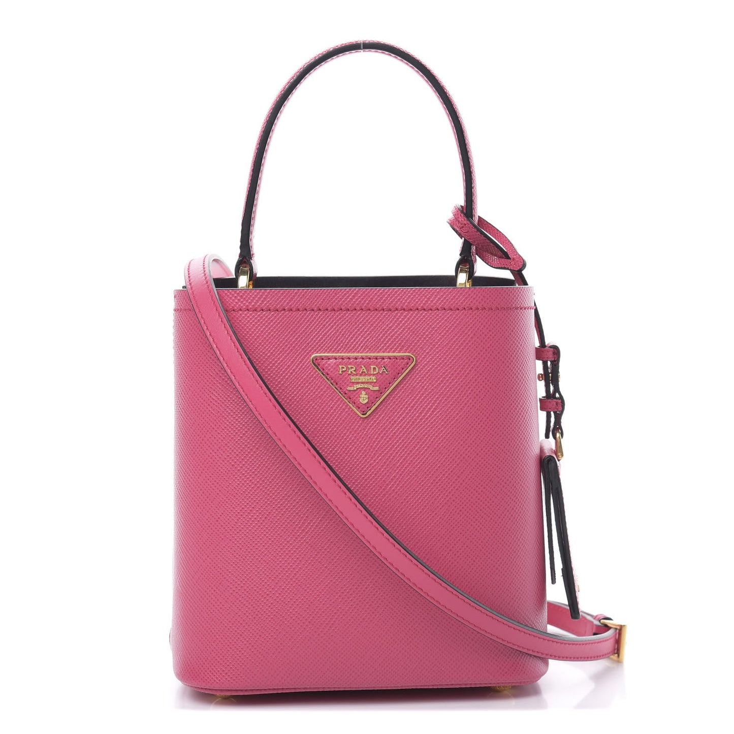 Saffiano Cuir Calfskin Small Panier Bucket Bag Magenta Black