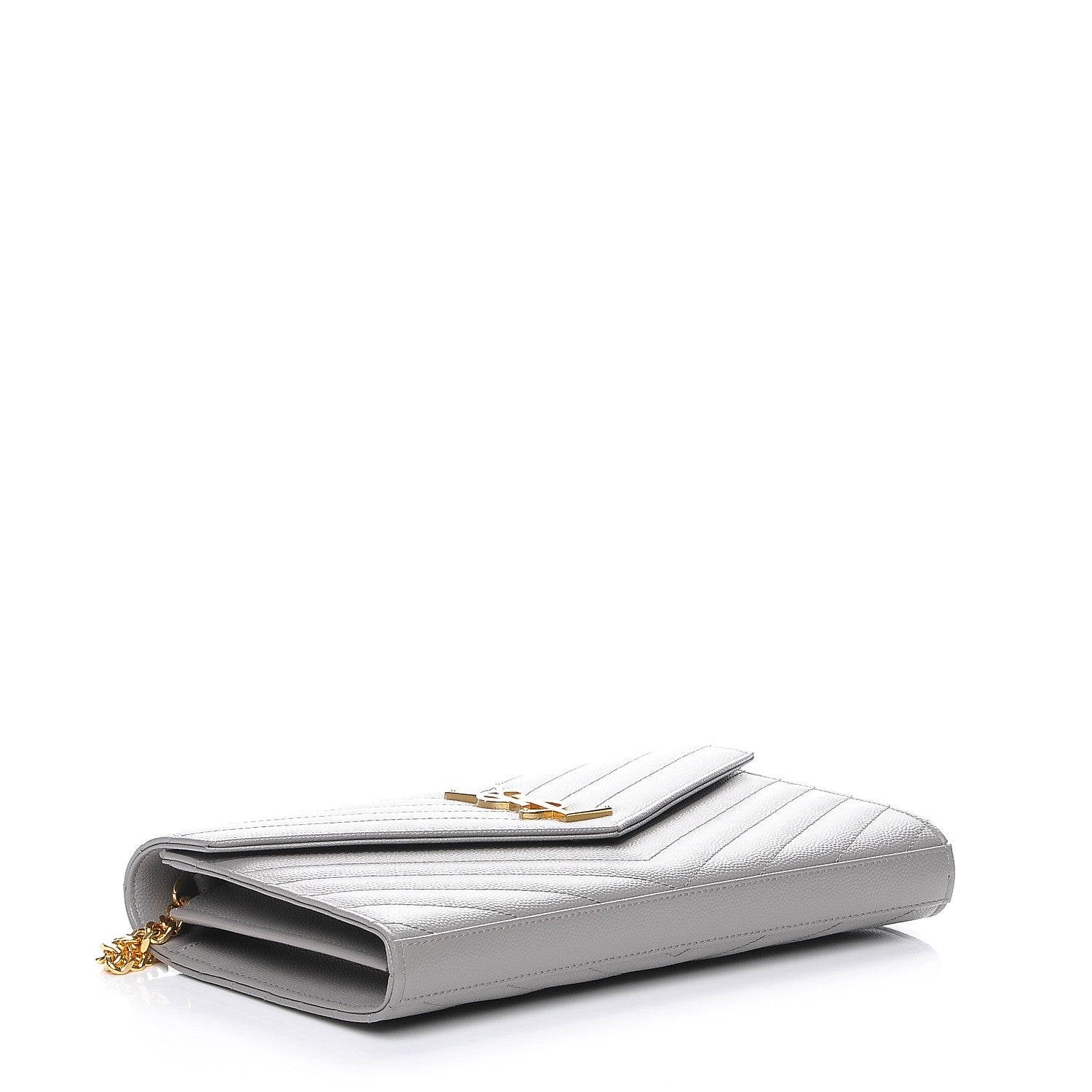 Saint Laurent Grain De Poudre Matelasse Chevron Monogram Chain Wallet Fog 4 of 8