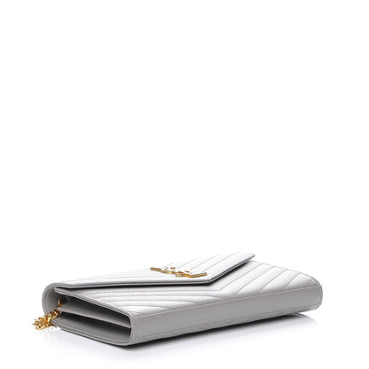 Saint Laurent Grain De Poudre Matelasse Chevron Monogram Chain Wallet Fog 4 of 8