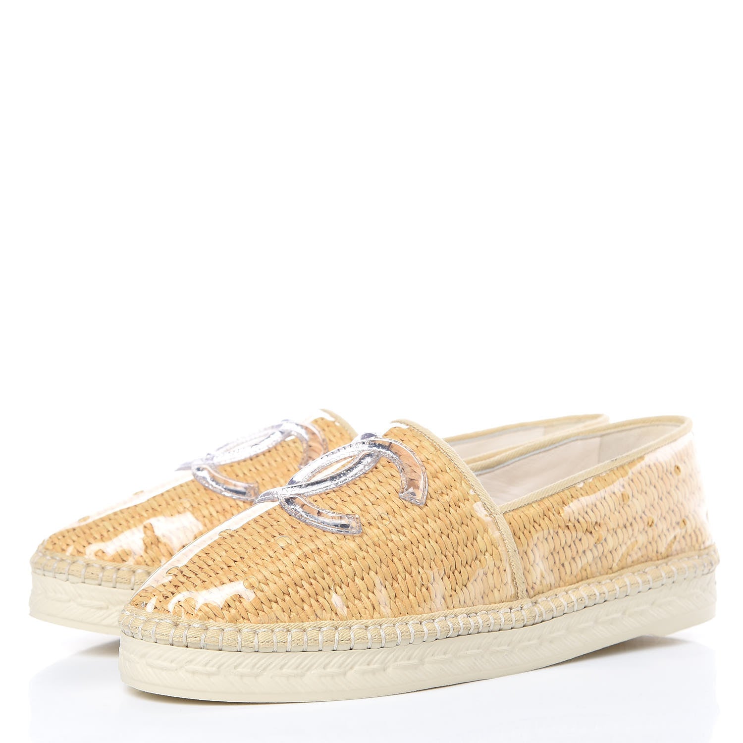 Chanel PVC Straw CC Espadrilles 38 Beige 3 of 9