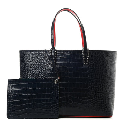 Christian Louboutin Calfskin Crocodile Embossed Spikes East West Cabata Tote Navy 1 of 13