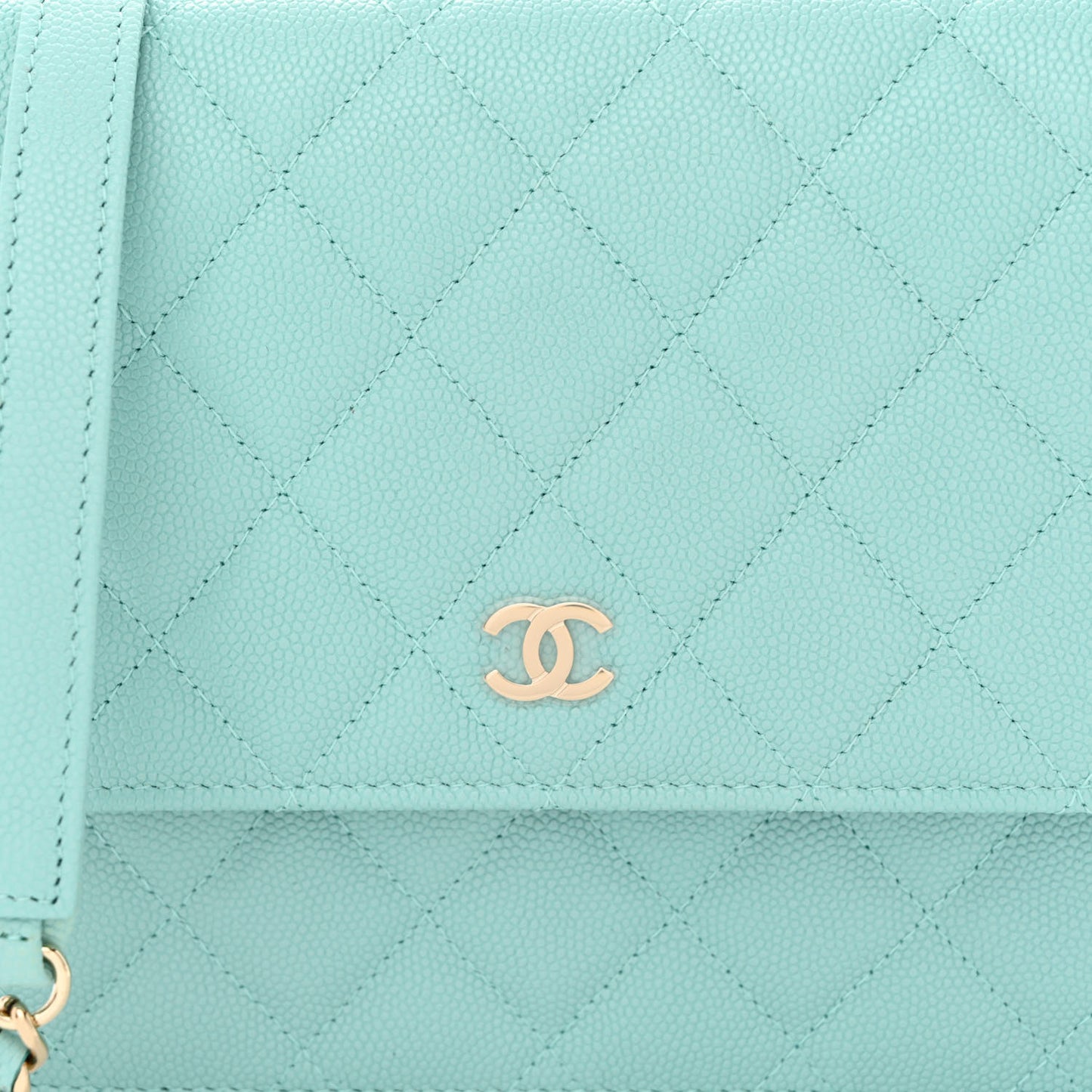 Caviar Quilted Square Wallet On Chain WOC Light Blue