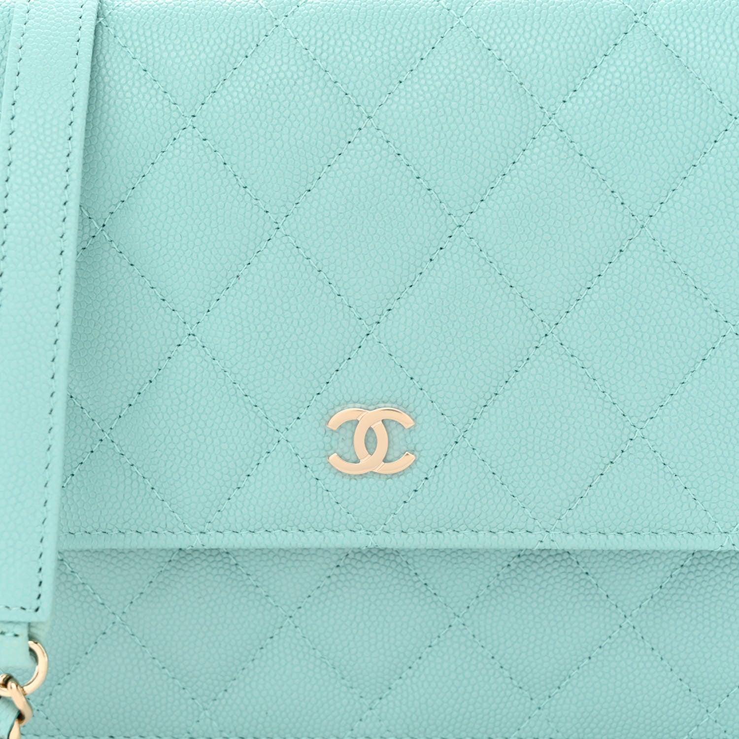Chanel Caviar Quilted Square Wallet On Chain WOC Light Blue 9 of 12