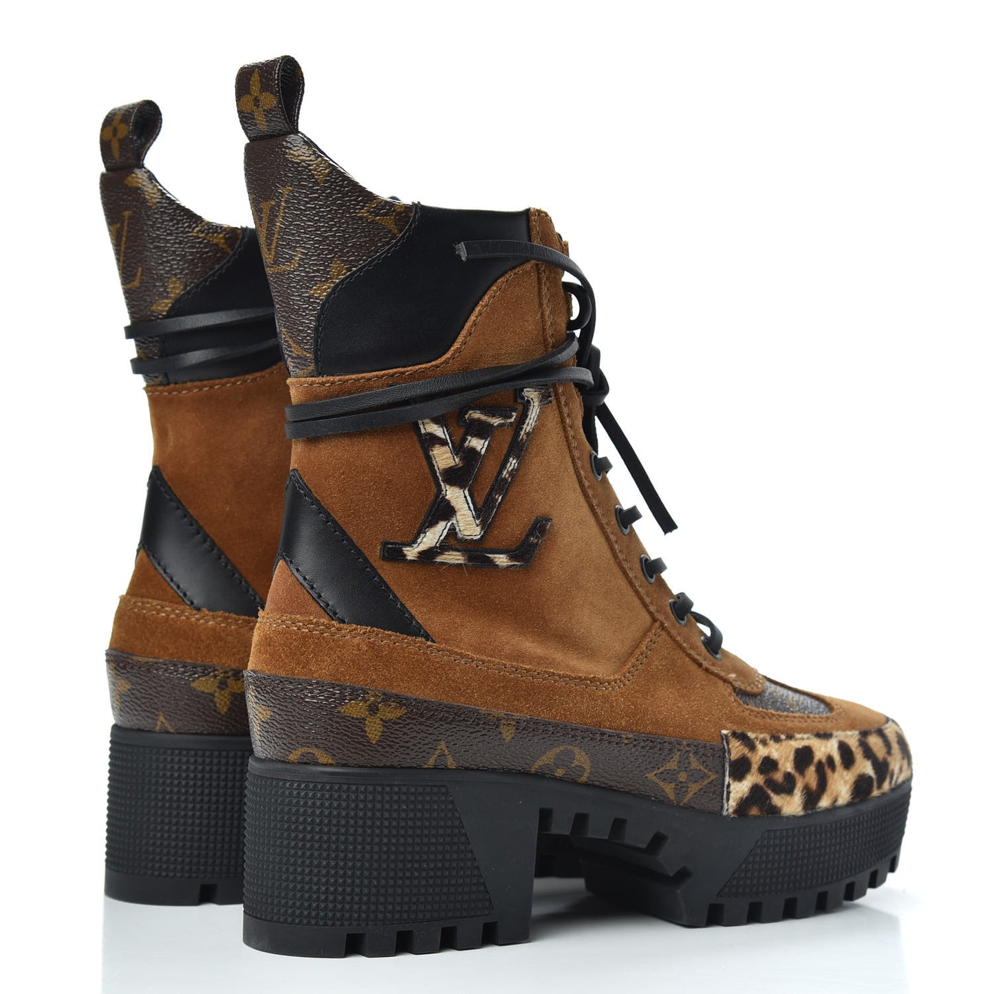Suede Calfskin Monogram Laureate Platform Desert Boots 36 Cognac