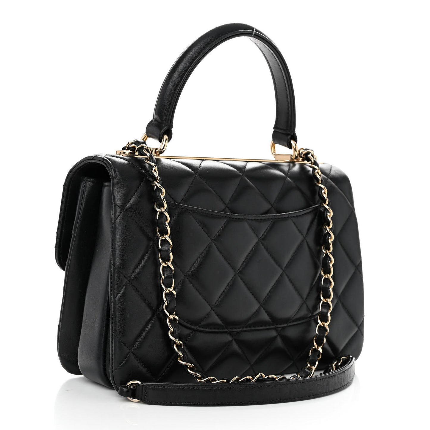 Lambskin Quilted Small Trendy CC Dual Handle Flap Bag Black