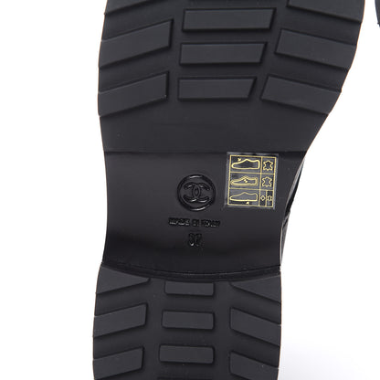 Chanel Calfskin Pearl Combat Ankle Boots 37 Black 6 of 8