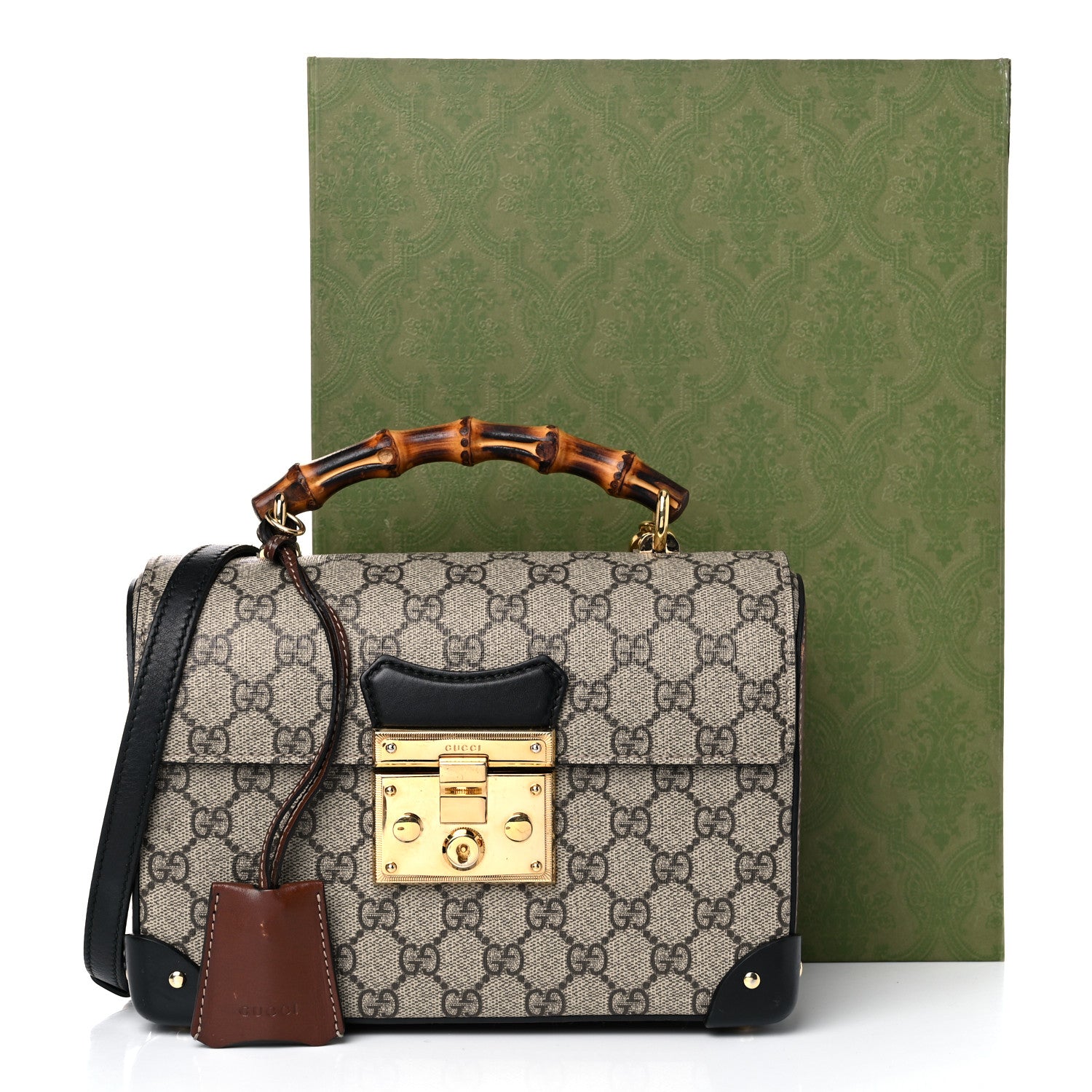 Gucci GG Supreme Monogram Small Padlock Bamboo Shoulder Bag Beige Black Cuir 18 of 18