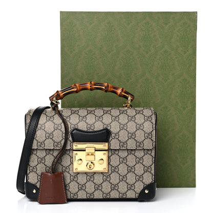 Gucci GG Supreme Monogram Small Padlock Bamboo Shoulder Bag Beige Black Cuir 18 of 18