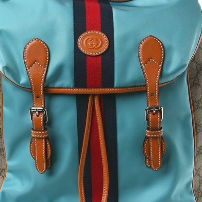 Gucci Nylon GG Supreme Monogram Azalea Calfskin Medium Retro Interlocking G Web Buckle Backpack Dusty Azure 7 of 9