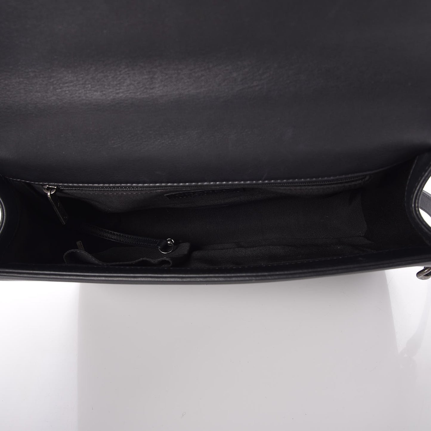 Calfskin Chevron Quilted Large Boy Flap Black