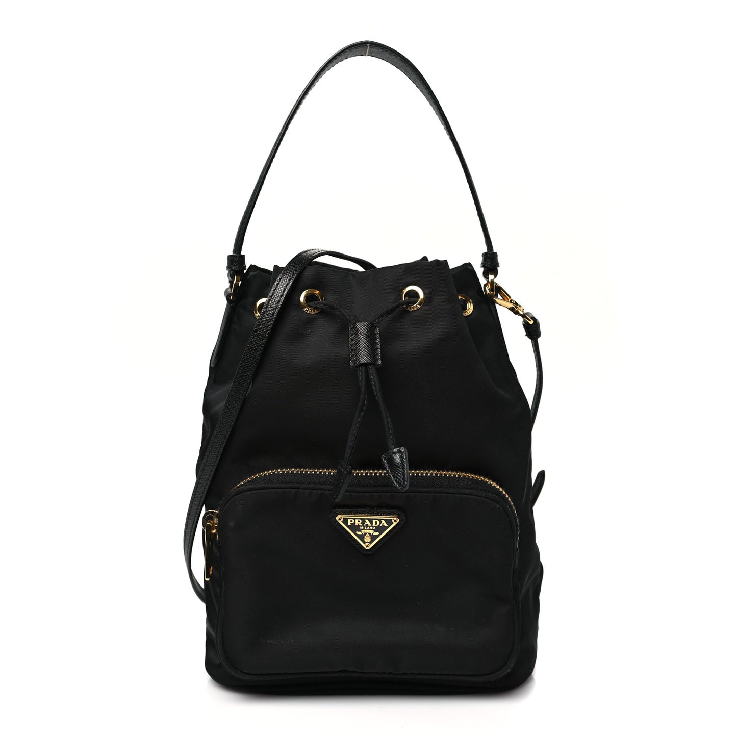 Saffiano Tessuto Nylon Mini Bucket Crossbody Bag Black