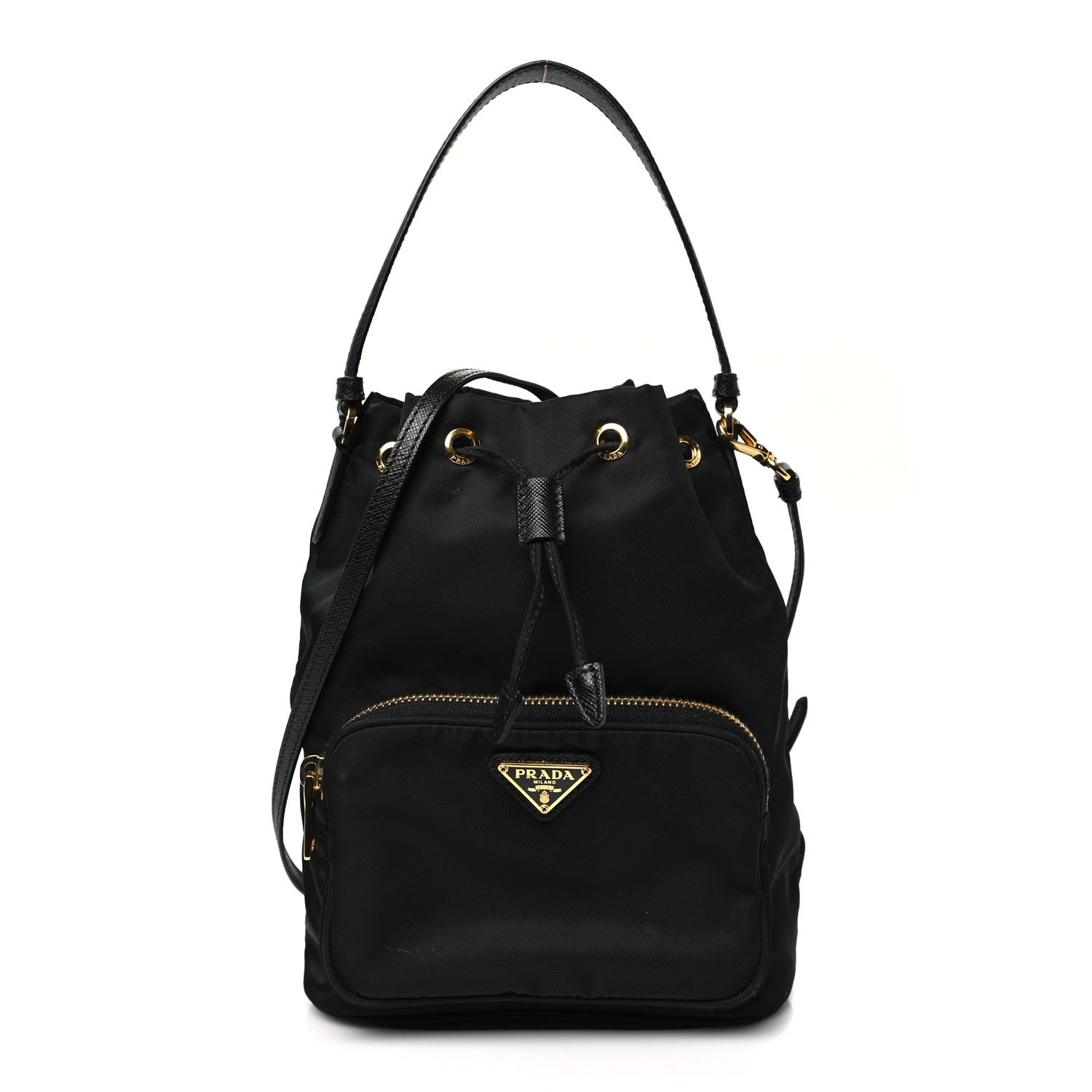 Prada Saffiano Tessuto Nylon Mini Bucket Crossbody Bag Black 1 of 11