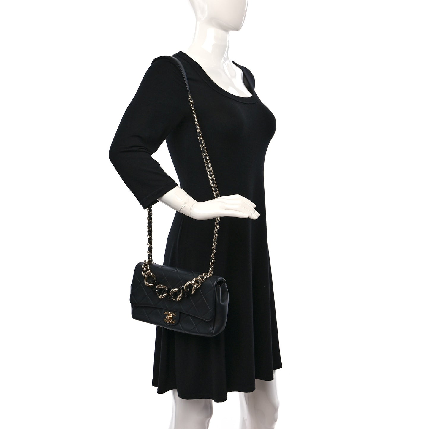 Lambskin Quilted Resin Bi-Color Chain Flap Bag Black